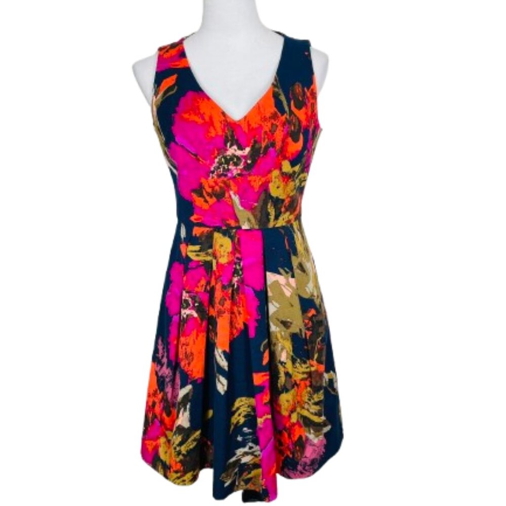 Trina Turk Hillary Fit & Flare Floral Dress Size 6 Navy & Pink - Picture 4 of 12
